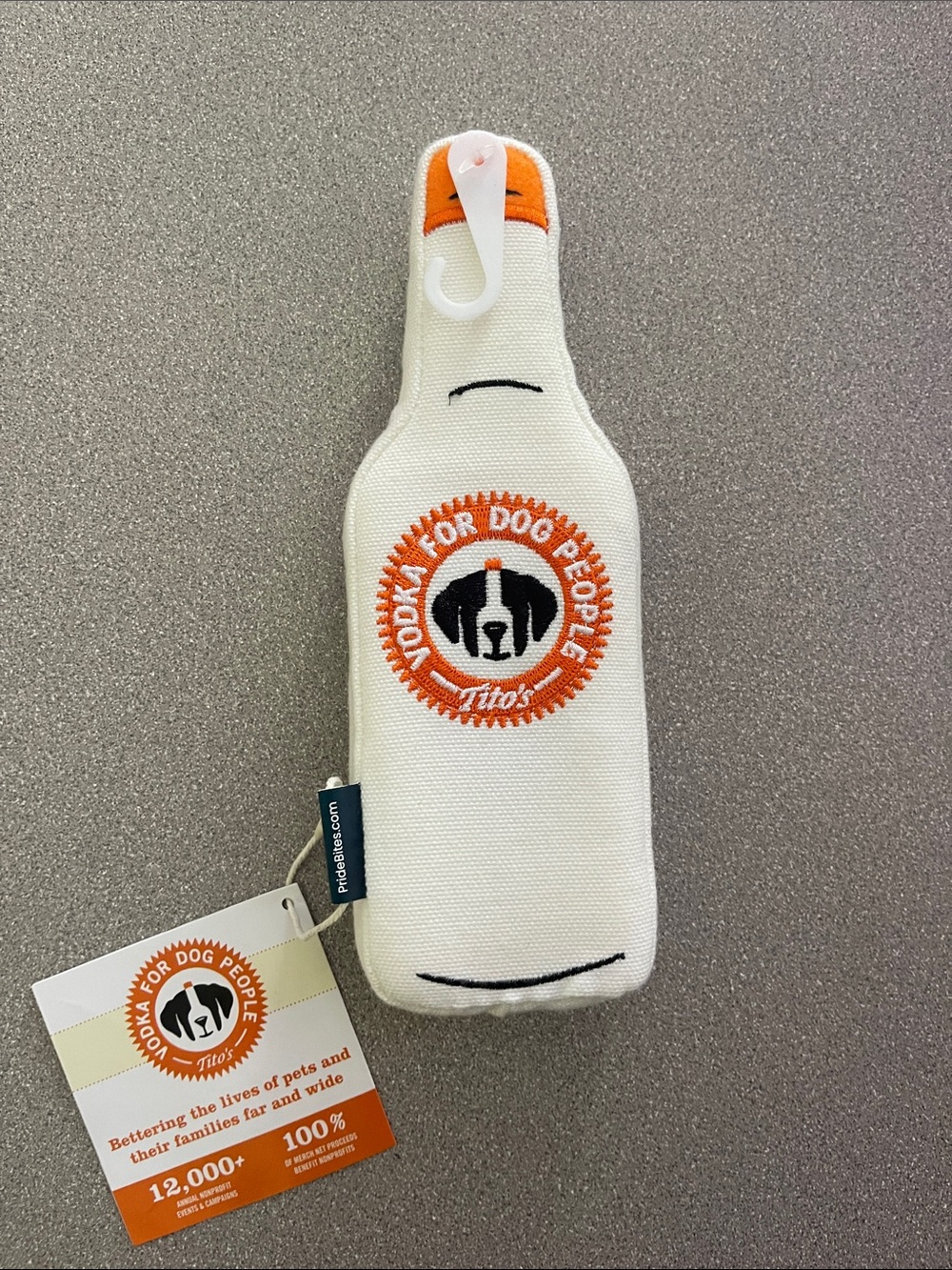 Tito's Vodka For Dog People Plush Bottle Dog Toy - White & Orange